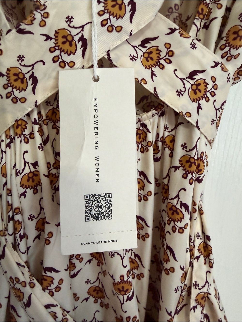 NWT. Tory Burch Cream and Brown Floral Midi Dress - Picture 9 of 13